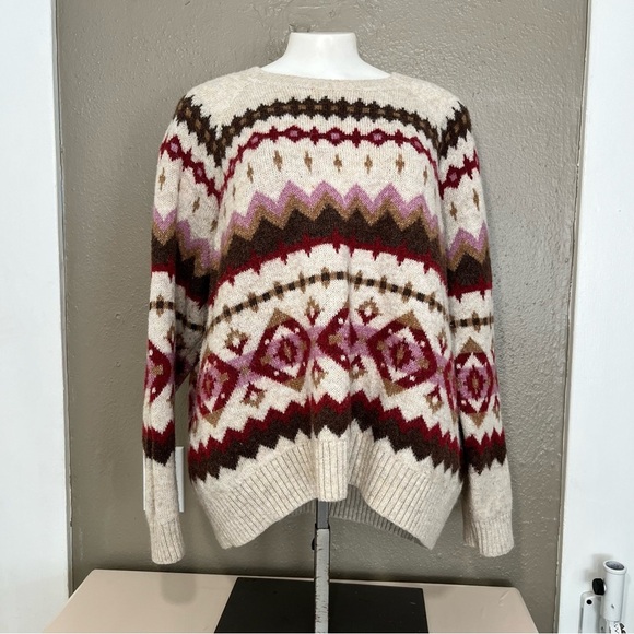 Wool Blend Fair Isle Sweater L | Winter Cozy Holiday Knit Pullover - Picture 12 of 13